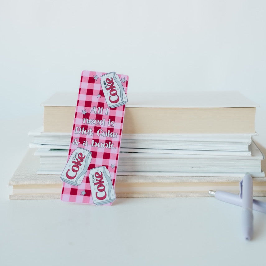 Diet Coke Bookmark with red and white checkered design on a white background